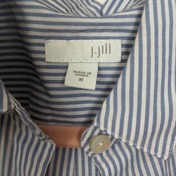J Jill | Striped & Embroidered Cotton Blouse - Medium - Picture 6 of 8